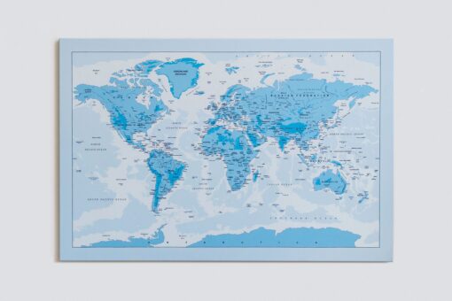 Weltkarte mit Stecknadeln (himmelblau, detailliert)